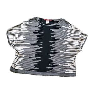 Beyond Threads Pima Black Ecru Geometric Print Short Sleeve Pullover/top Size XL